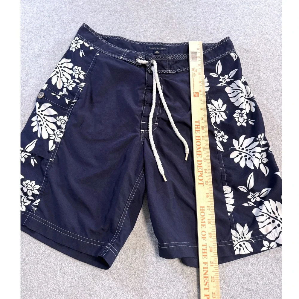 Banana Republic Board Shorts Mens 35 Navy Blue Floral‎ Hibiscus Tropical Surf